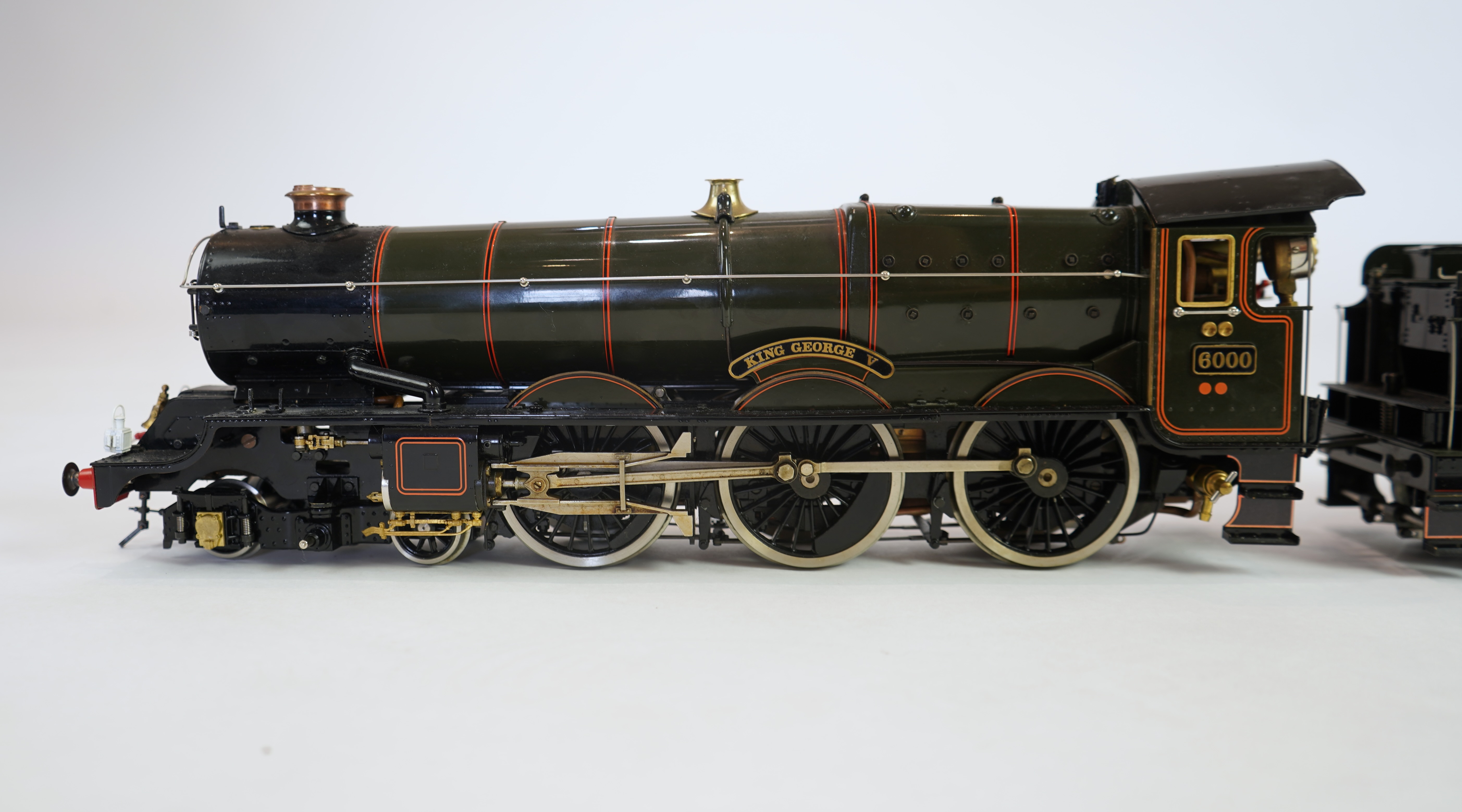 A Gauge One Aster Hobbies live steam GWR King Class, 4-6-0 tender locomotive, King George V 6000, with spirit fired working four cylinder motion, with assembly and operating instructions.